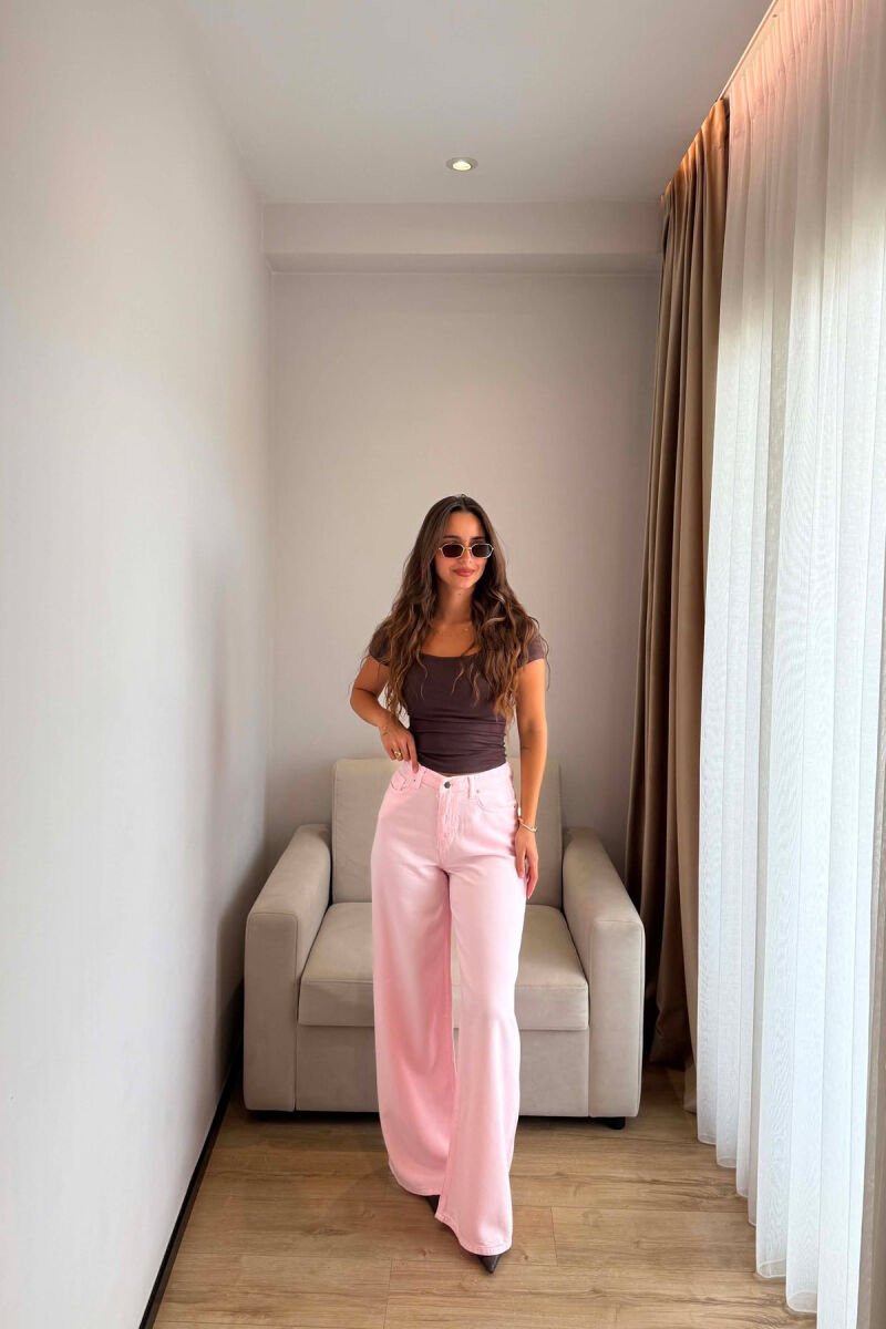 ONE COLOR WIDE LEG WOMAN JEANS BABY PINK/ROZB - 5