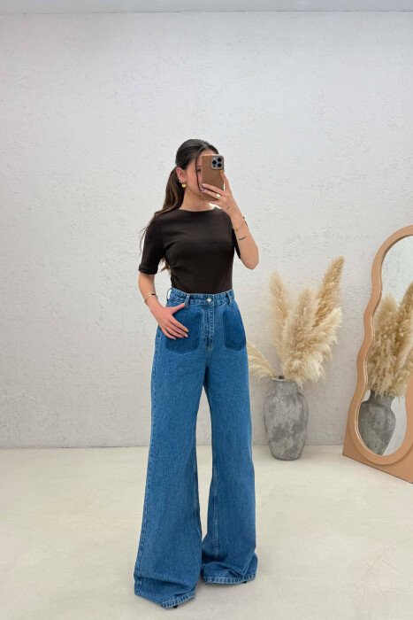 ONE COLOR WIDE LEG WOMAN JEANS BLUE/BLU - KLAUDIO FASHION