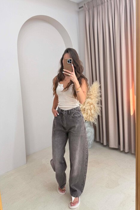 ONE COLOR WIDE LEG WOMAN JEANS BROWN/KAFE - KLAUDIO FASHION