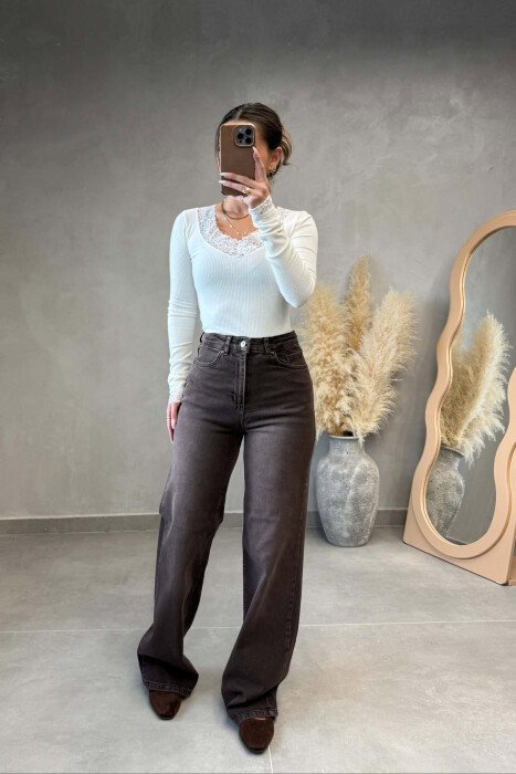 ONE COLOR WIDE LEG WOMAN JEANS BROWN/KAFE 