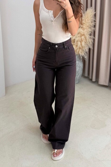 ONE COLOR WIDE LEG WOMAN JEANS CHOCOLATE/COKOLLATE - 4