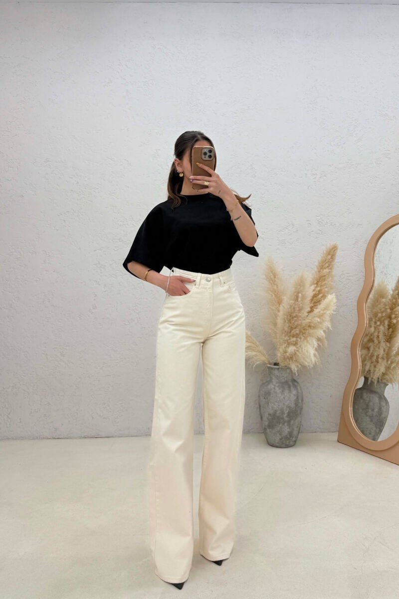 ONE COLOR WIDE LEG WOMAN JEANS CREAM/KREM - 1