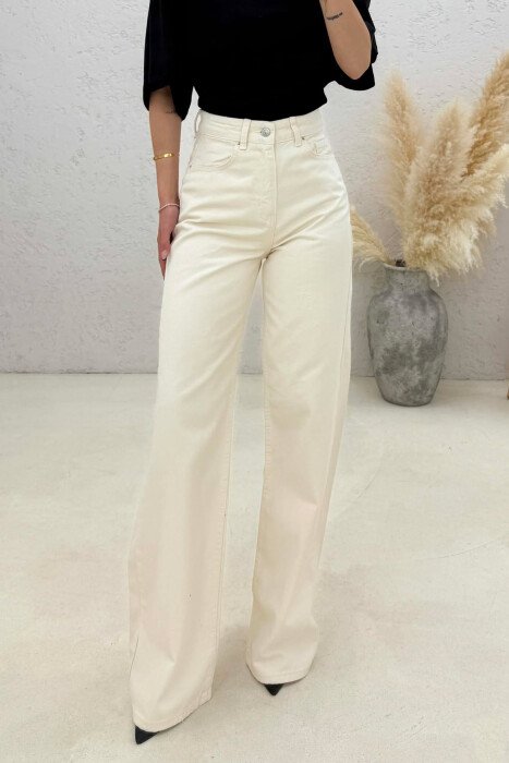 ONE COLOR WIDE LEG WOMAN JEANS CREAM/KREM - 3