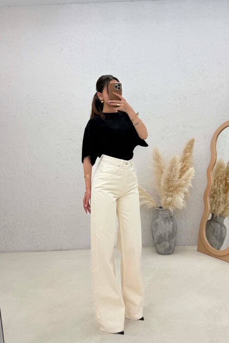 ONE COLOR WIDE LEG WOMAN JEANS CREAM/KREM - 4
