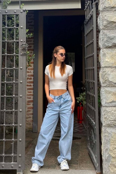 ONE COLOR WIDE LEG WOMAN JEANS LIGHTBLUE/BZ - KLAUDIO FASHION
