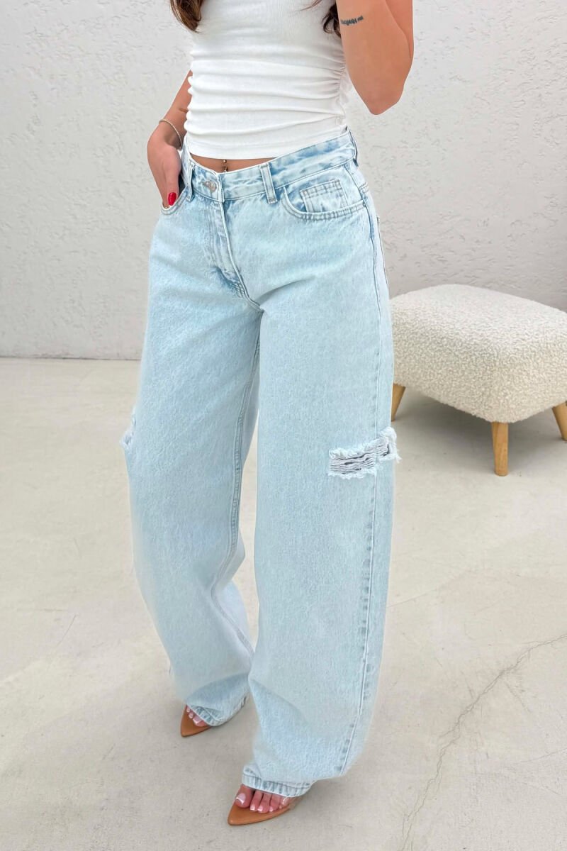 ONE COLOR WIDE LEG WOMAN JEANS LIGHTBLUE/BZ - 2