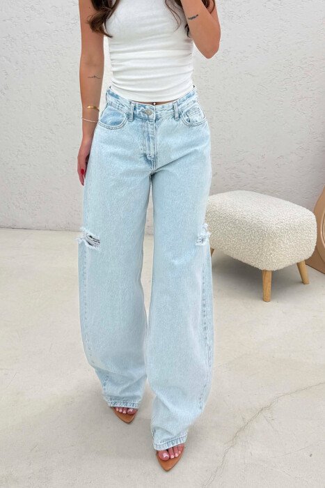 ONE COLOR WIDE LEG WOMAN JEANS LIGHTBLUE/BZ - 5