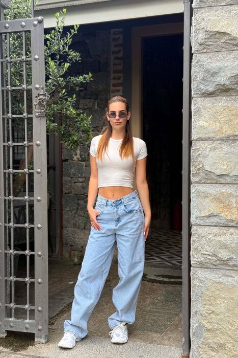 ONE COLOR WIDE LEG WOMAN JEANS LIGHTBLUE/BZ - 4