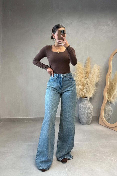 ONE COLOR WIDE LEG WOMAN JEANS LIGHTBLUE/BZ 