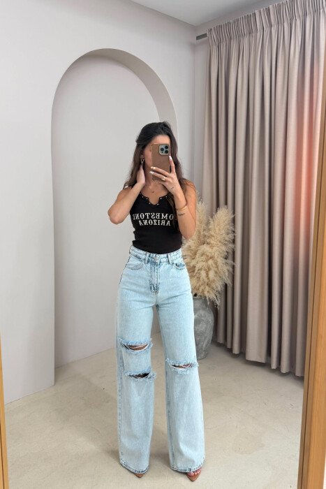 ONE COLOR WIDE LEG WOMAN JEANS LIGHTBLUE/BZ - KLAUDIO FASHION