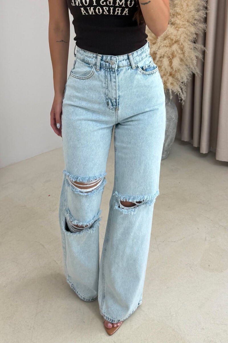ONE COLOR WIDE LEG WOMAN JEANS LIGHTBLUE/BZ - 4