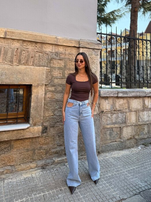 ONE COLOR WIDE LEG WOMAN JEANS LIGHTBLUE/BZ - KLAUDIO FASHION