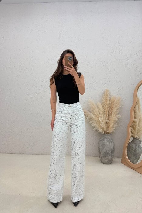 ONE COLOR WIDE LEG WOMAN JEANS WHITE-BLACK/BAZE 