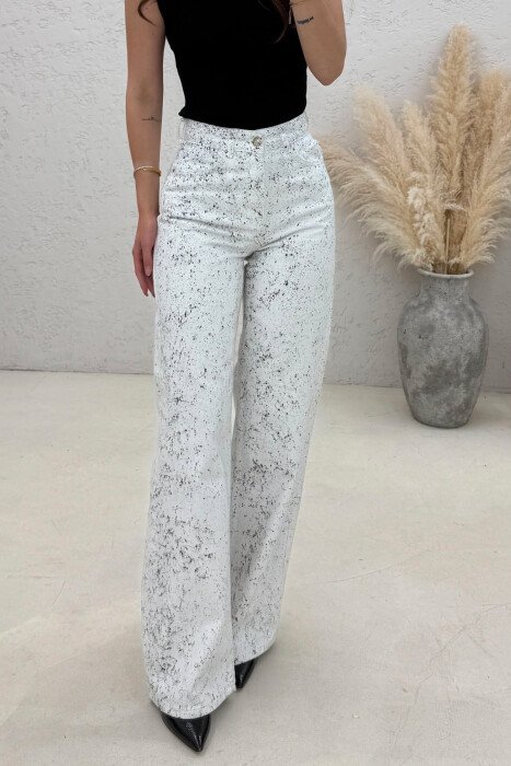 ONE COLOR WIDE LEG WOMAN JEANS WHITE-BLACK/BAZE - 3