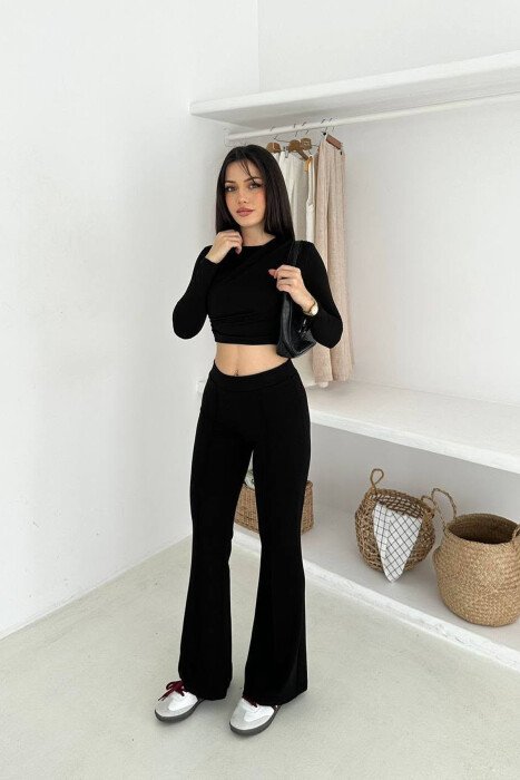 ONE COLOR WIDE LEG WOMAN LEGGINGS BLACK/ E ZEZE - KLAUDIO FASHION