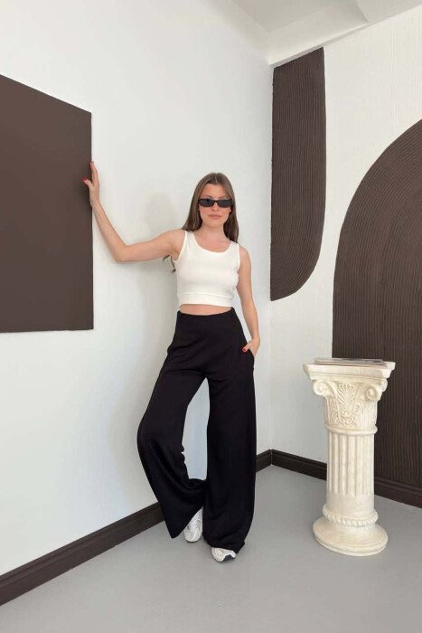 ONE COLOR WIDE LEG WOMAN SWEATPANTS BLACK/ E ZEZE - 4