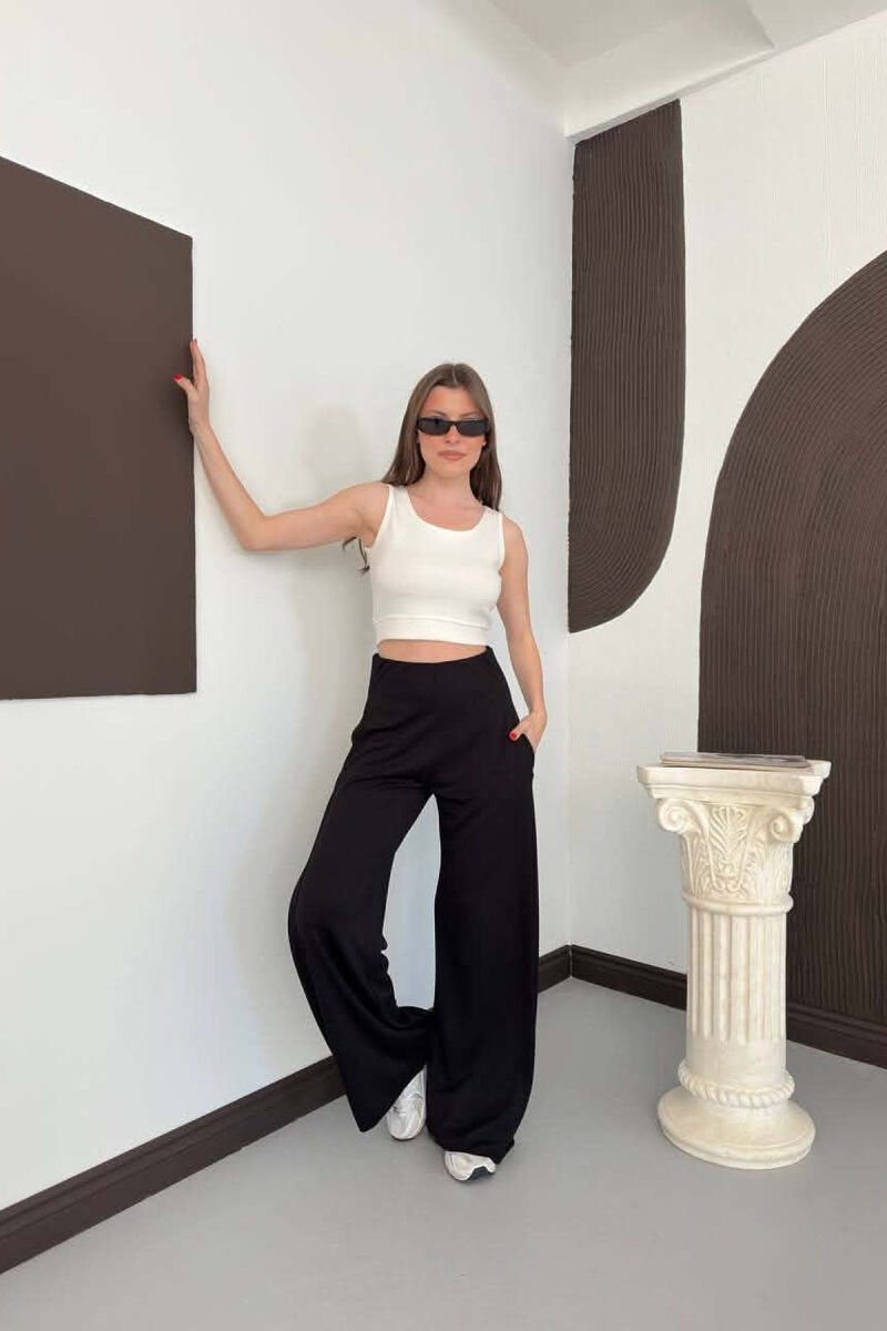 ONE COLOR WIDE LEG WOMAN SWEATPANTS BLACK/ E ZEZE - 4