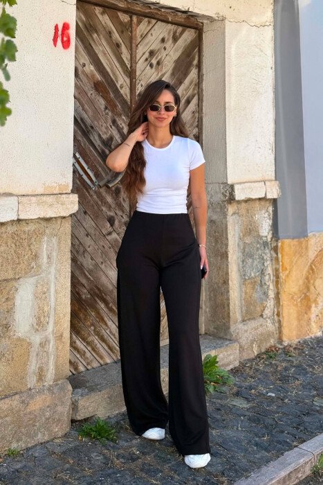 ONE COLOR WIDE LEG WOMAN SWEATPANTS BLACK/ E ZEZE - KLAUDIO FASHION