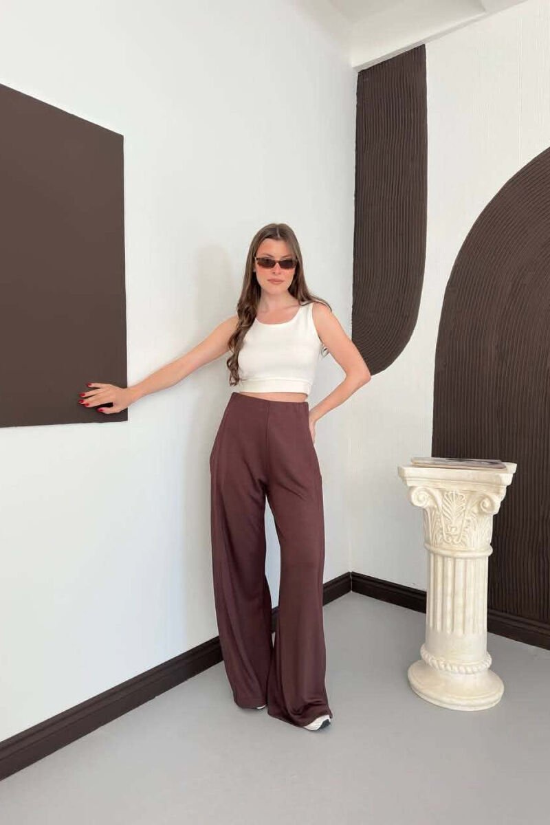 ONE COLOR WIDE LEG WOMAN SWEATPANTS BROWN/KAFE - 1