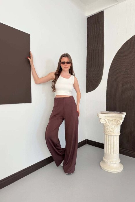 ONE COLOR WIDE LEG WOMAN SWEATPANTS BROWN/KAFE - 3