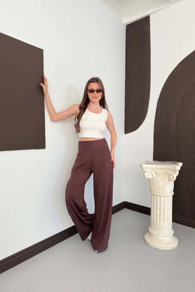 ONE COLOR WIDE LEG WOMAN SWEATPANTS BROWN/KAFE - 3