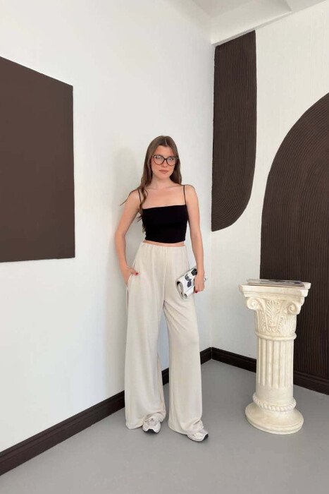 ONE COLOR WIDE LEG WOMAN SWEATPANTS CREAM/KREM - 1