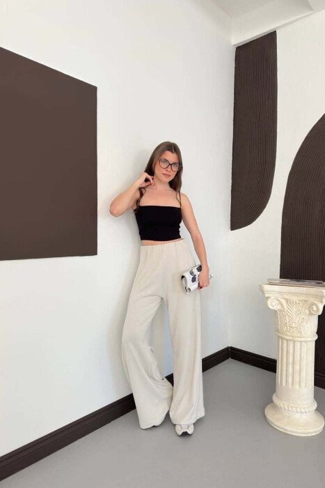 ONE COLOR WIDE LEG WOMAN SWEATPANTS CREAM/KREM - 4