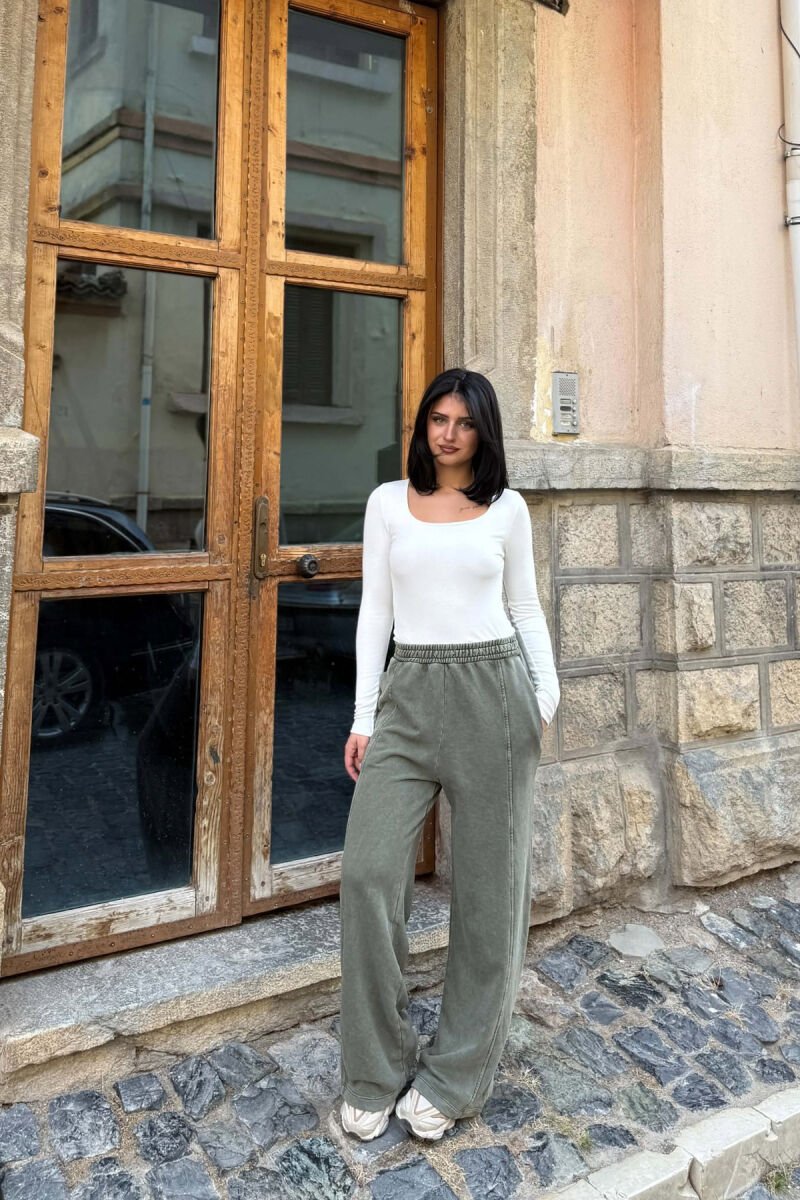 ONE COLOR WIDE LEG WOMAN SWEATPANTS GREEN/JESHILE - 1