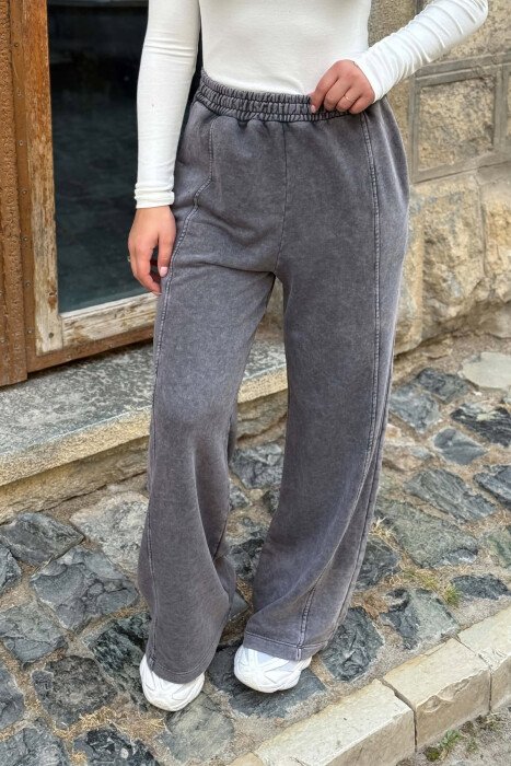 ONE COLOR WIDE LEG WOMAN SWEATPANTS GREY/GRI - 4