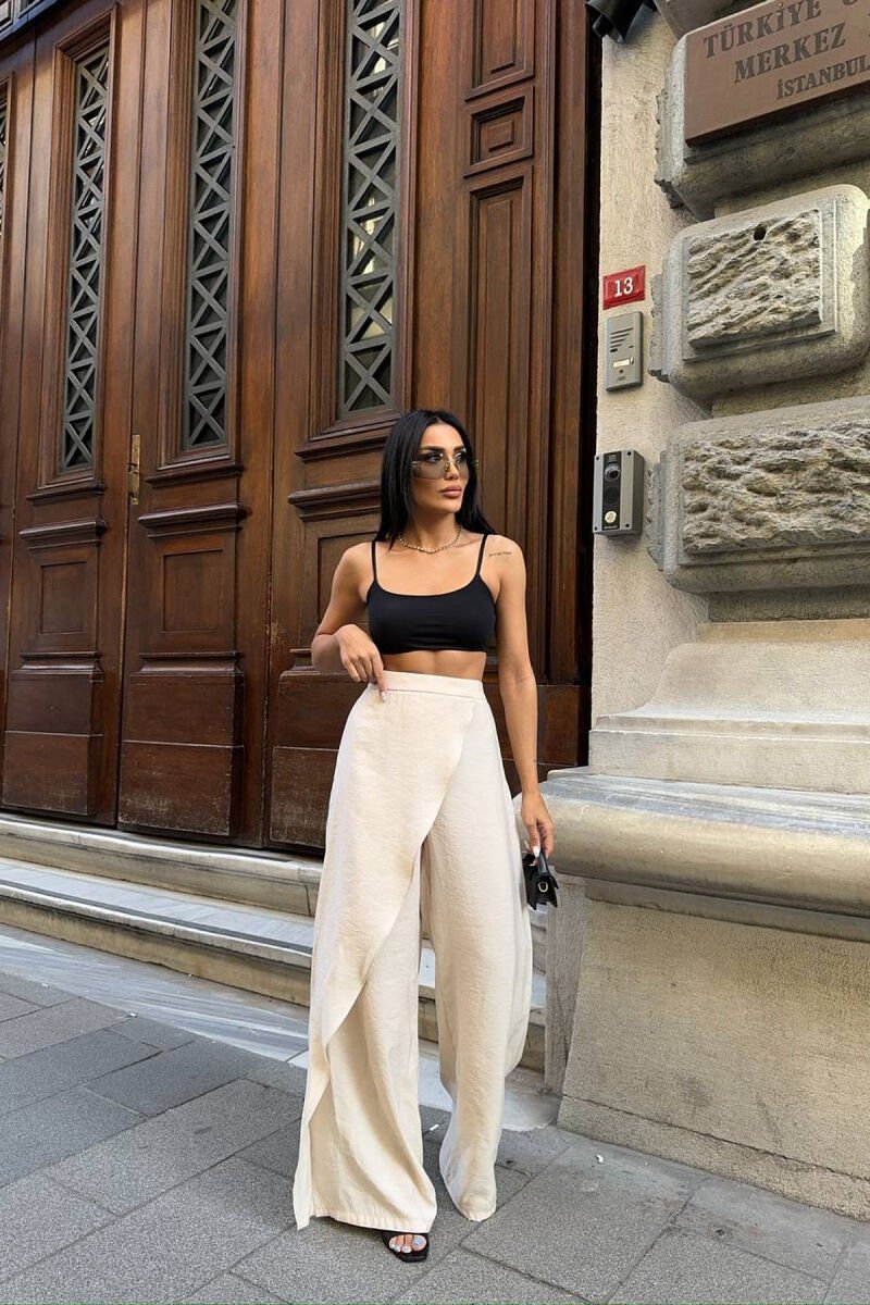 ONE COLOR WIDE LEG WOMAN TROUSERS BEIGE/BEZHE - 1