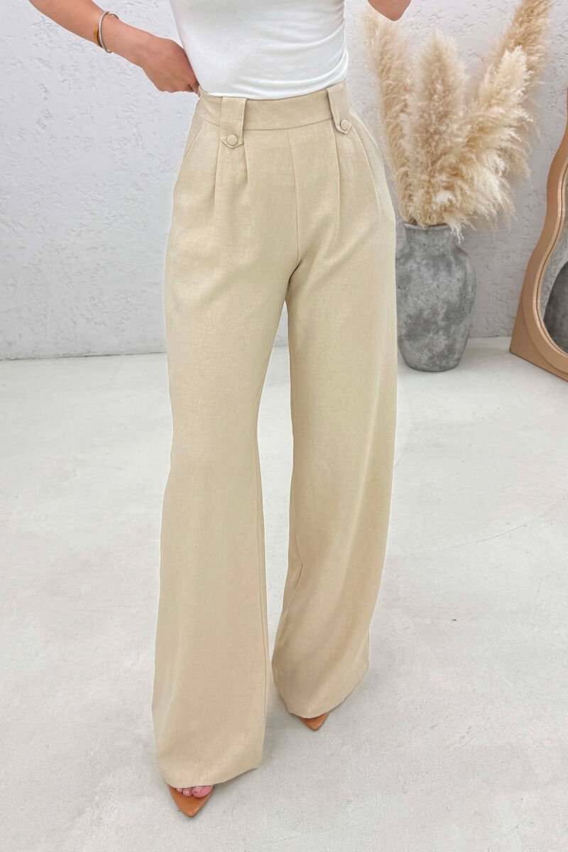 ONE COLOR WIDE LEG WOMAN TROUSERS BEIGE/BEZHE - 3