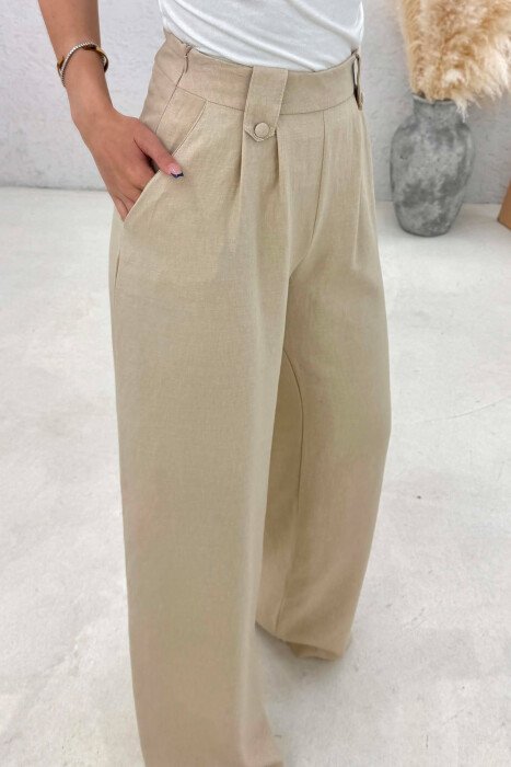 ONE COLOR WIDE LEG WOMAN TROUSERS BEIGE/BEZHE - 4