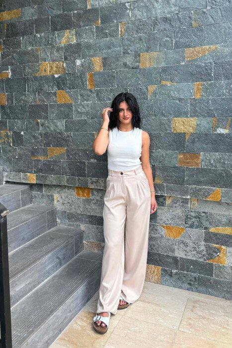 ONE COLOR WIDE LEG WOMAN TROUSERS BEIGE/BEZHE 