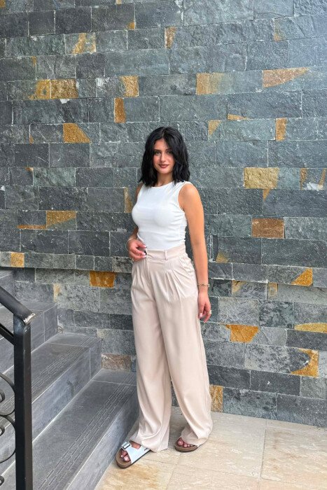 ONE COLOR WIDE LEG WOMAN TROUSERS BEIGE/BEZHE - 3