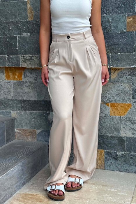 ONE COLOR WIDE LEG WOMAN TROUSERS BEIGE/BEZHE - 4