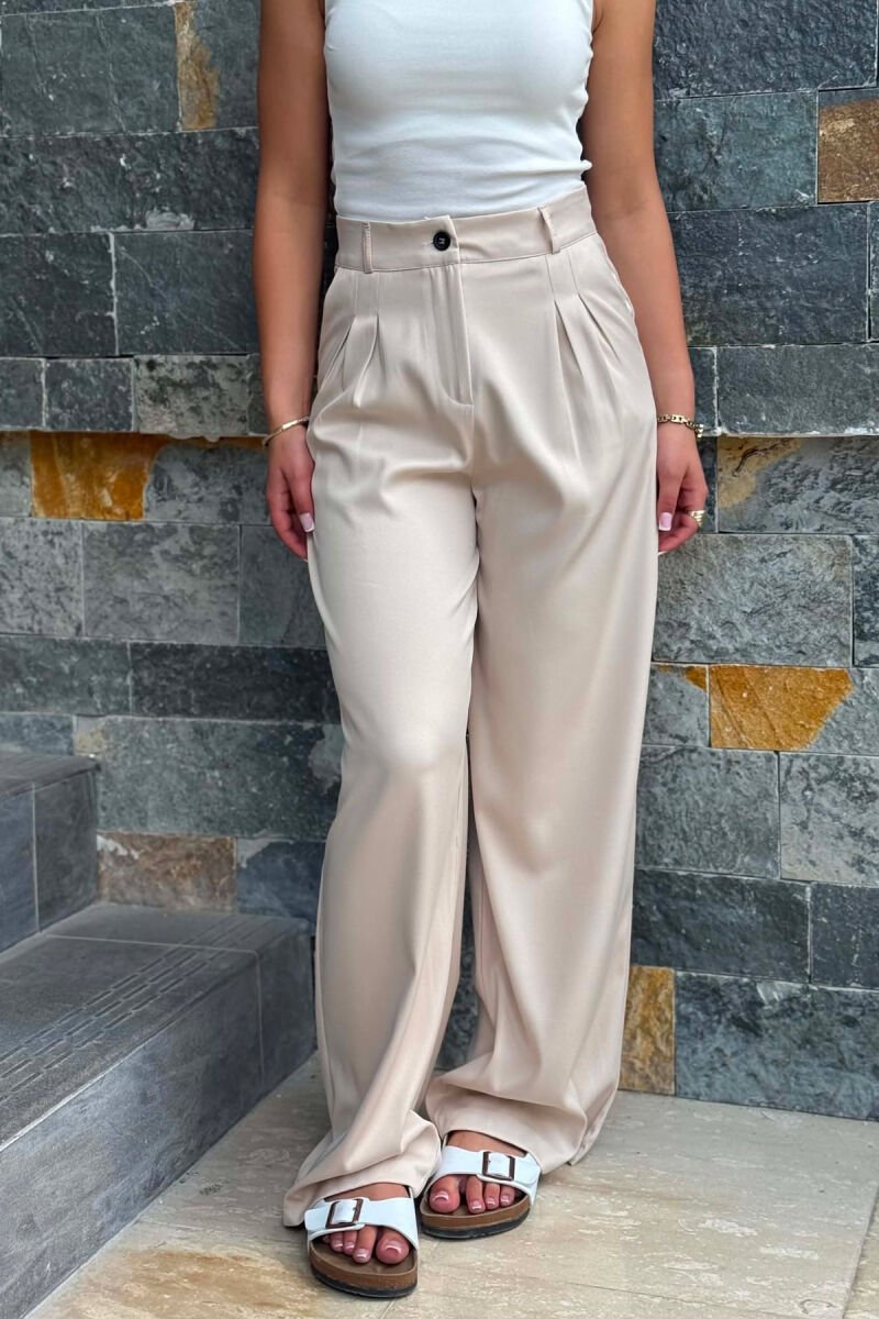 ONE COLOR WIDE LEG WOMAN TROUSERS BEIGE/BEZHE - 4