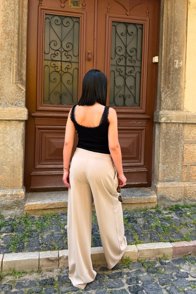 ONE COLOR WIDE LEG WOMAN TROUSERS BEIGE/BEZHE - 3
