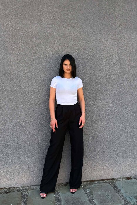 ONE COLOR WIDE LEG WOMAN TROUSERS BLACK/ E ZEZE - 1
