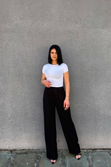 ONE COLOR WIDE LEG WOMAN TROUSERS BLACK/ E ZEZE - 3