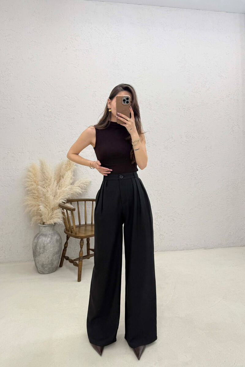 ONE COLOR WIDE LEG WOMAN TROUSERS BLACK/ E ZEZE - 1