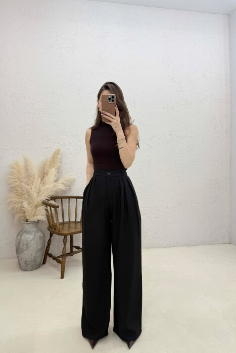 ONE COLOR WIDE LEG WOMAN TROUSERS BLACK/ E ZEZE - 2