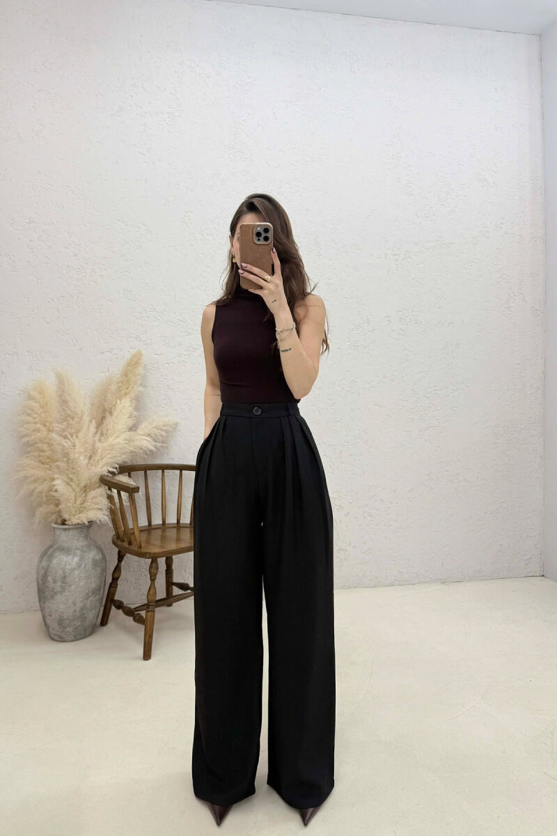 ONE COLOR WIDE LEG WOMAN TROUSERS BLACK/ E ZEZE - 2