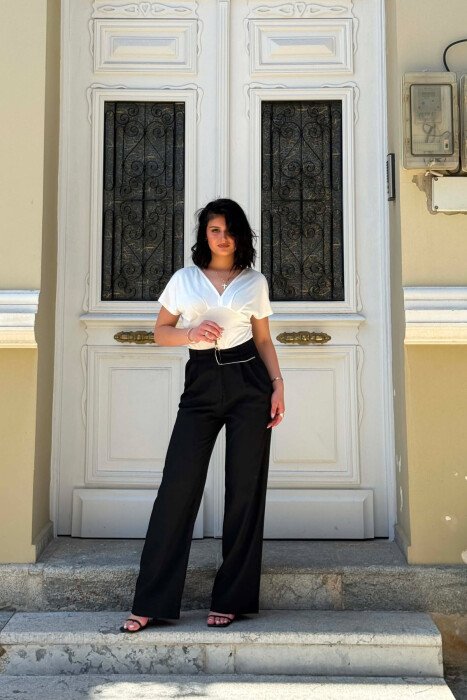 ONE COLOR WIDE LEG WOMAN TROUSERS BLACK/ E ZEZE - 1