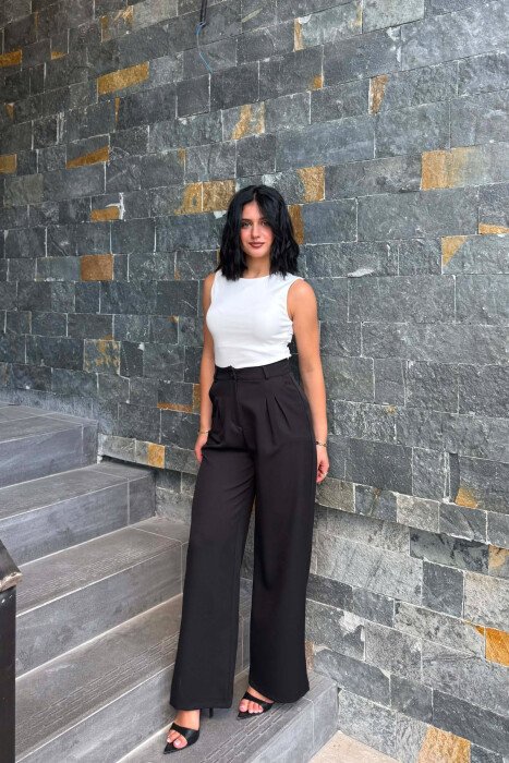 ONE COLOR WIDE LEG WOMAN TROUSERS BLACK/ E ZEZE 