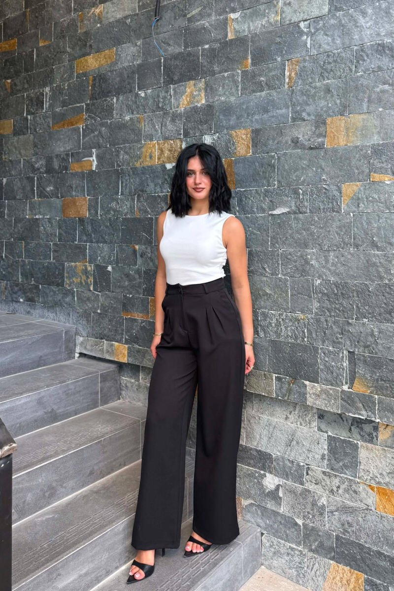 ONE COLOR WIDE LEG WOMAN TROUSERS BLACK/ E ZEZE - 1