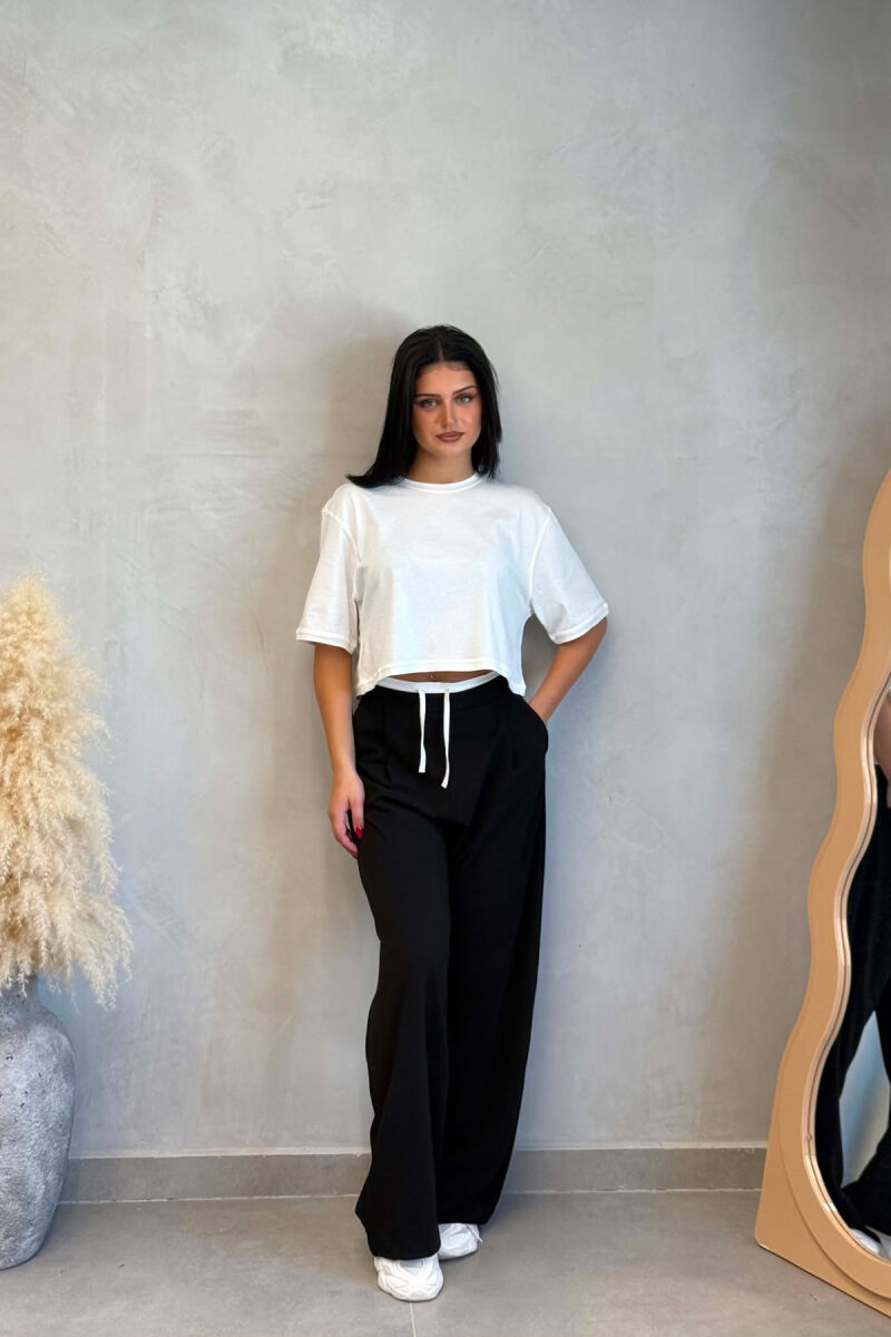 ONE COLOR WIDE LEG WOMAN TROUSERS BLACK/ E ZEZE - 1