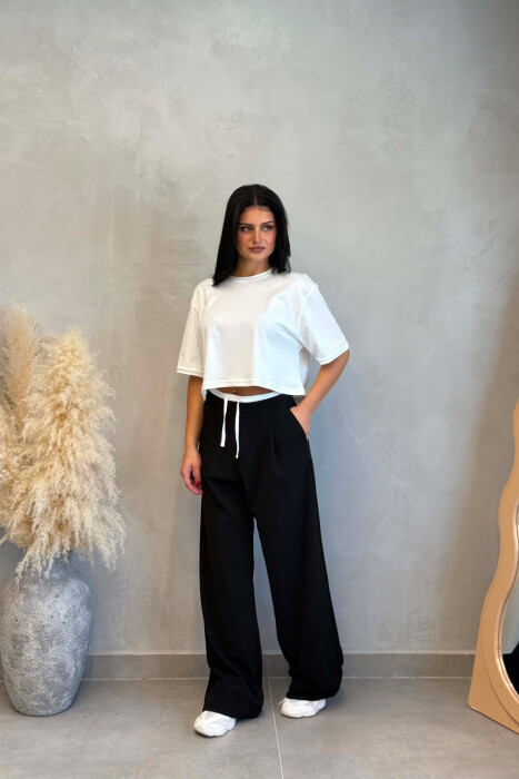 ONE COLOR WIDE LEG WOMAN TROUSERS BLACK/ E ZEZE - 4
