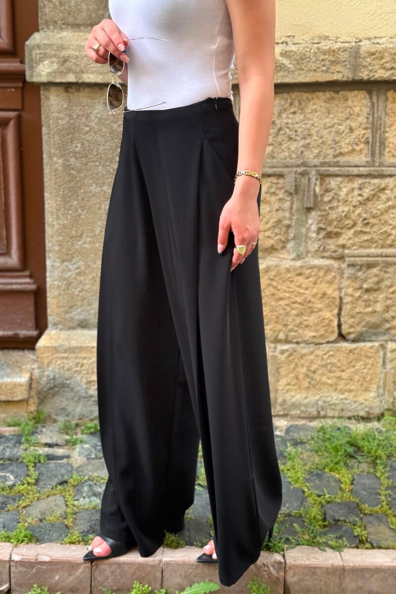 ONE COLOR WIDE LEG WOMAN TROUSERS BLACK/ E ZEZE - 2
