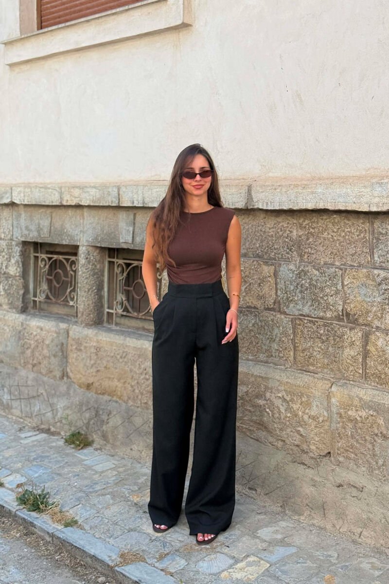 ONE COLOR WIDE LEG WOMAN TROUSERS BLACK/ E ZEZE - 2
