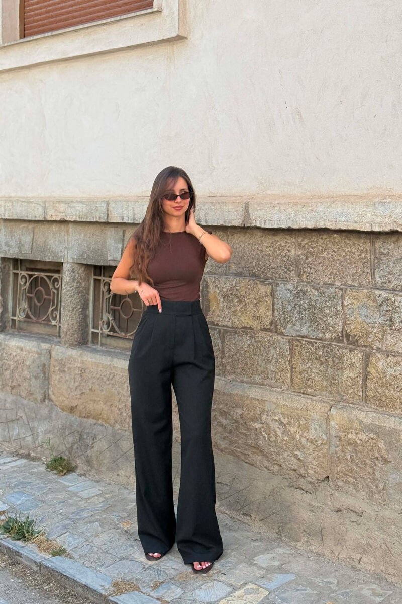 ONE COLOR WIDE LEG WOMAN TROUSERS BLACK/ E ZEZE - 3